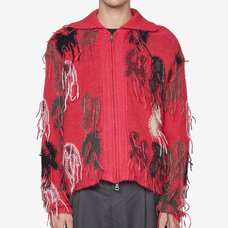 Rainbow Intarsia Zip-Up Cardigan Red Jumpers