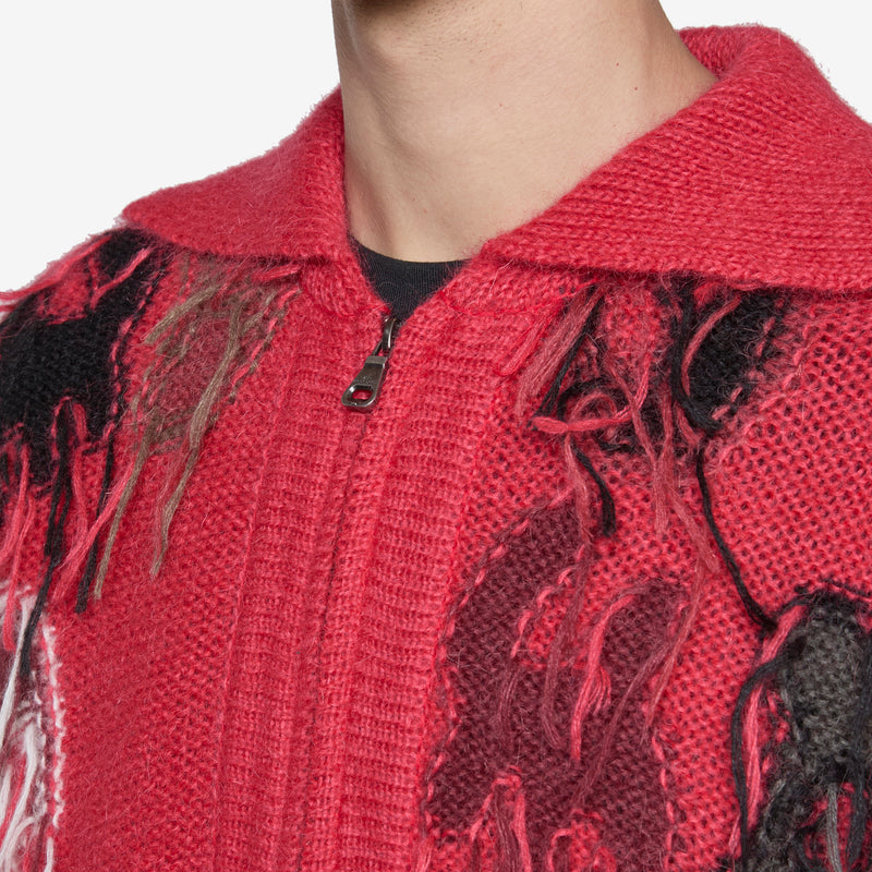 Rainbow Intarsia Zip-Up Cardigan Red Jumpers