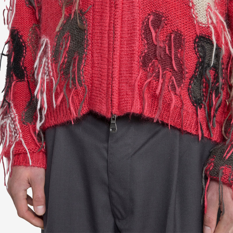 Rainbow Intarsia Zip-Up Cardigan Red Jumpers