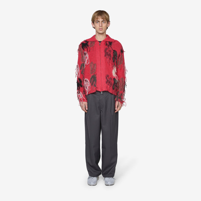 Rainbow Intarsia Zip-Up Cardigan Red Jumpers