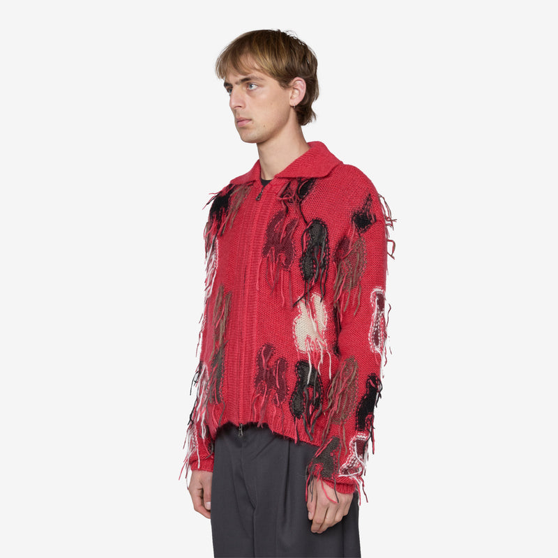 Rainbow Intarsia Zip-Up Cardigan Red Jumpers