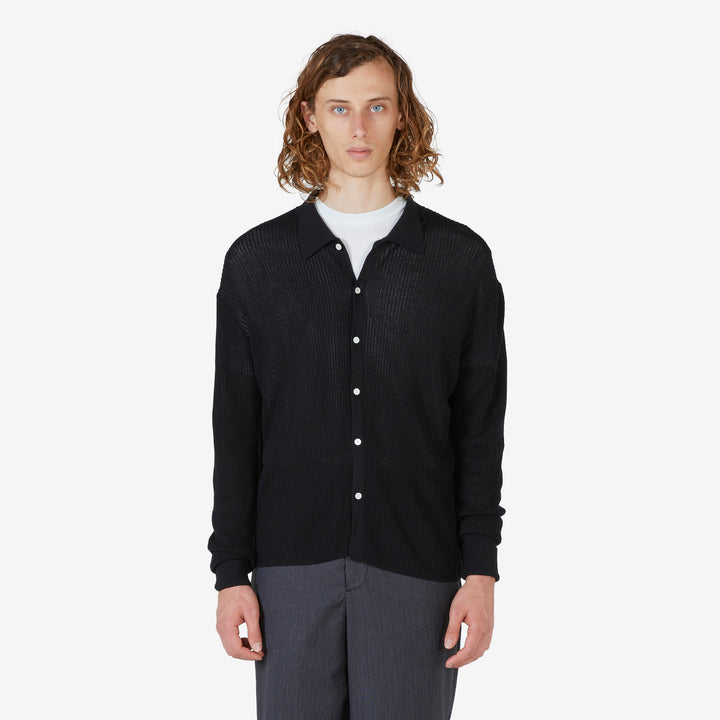 Paul Longsleeve Polo Black Front