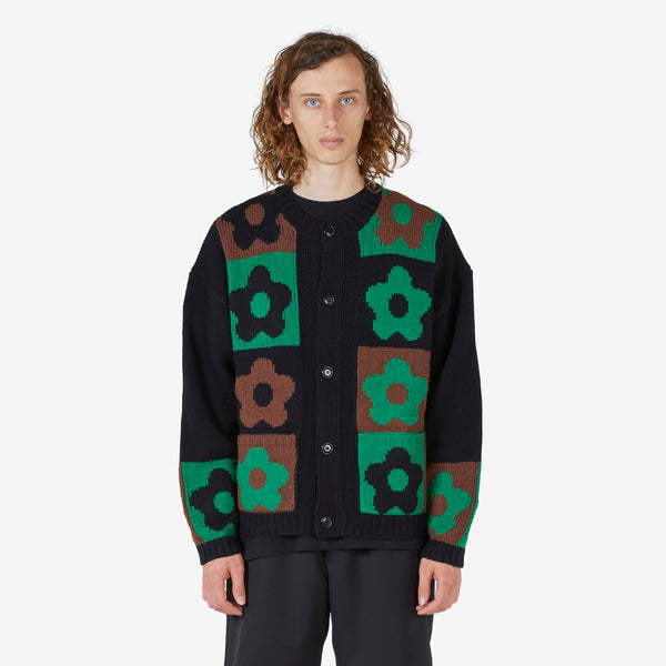 'Boke Flower Checkerboard' Cardigan Grass Green