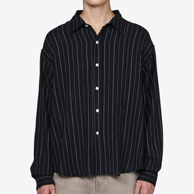 Vacation Shirt Black Textured Stripe Shirts