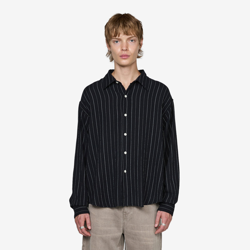 Vacation Shirt Black Textured Stripe Shirts