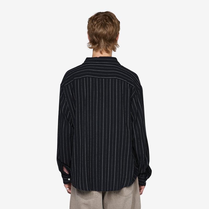 Vacation Shirt Black Textured Stripe Shirts