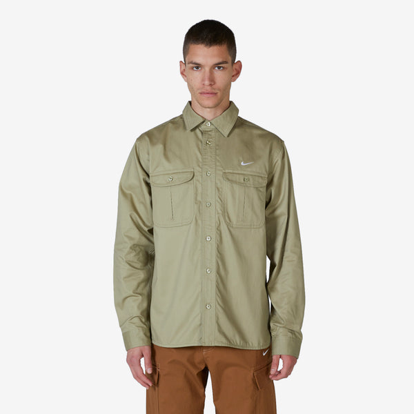 Woven Skate Longsleeve Button Up Neutral Olive | White