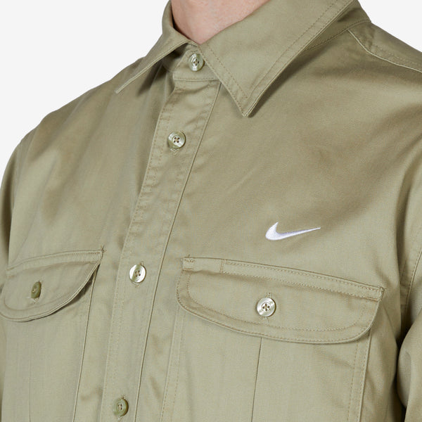 Woven Skate Longsleeve Button Up Neutral Olive | White