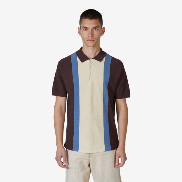 Knit Polo Stripe 16G Brown