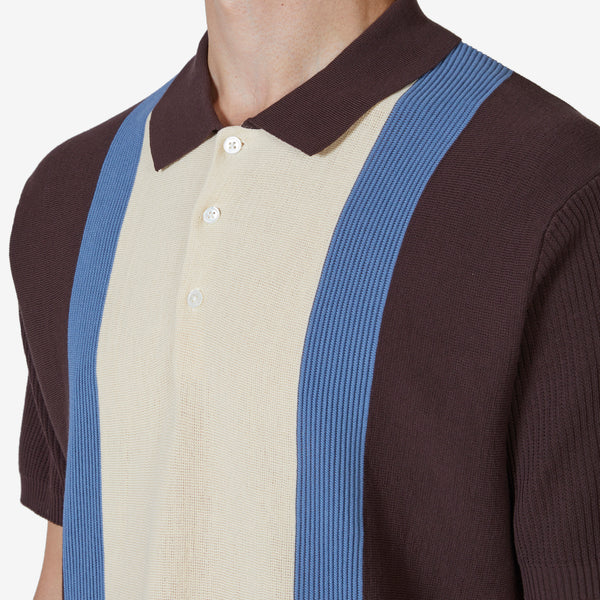 Knit Polo Stripe 16G Brown