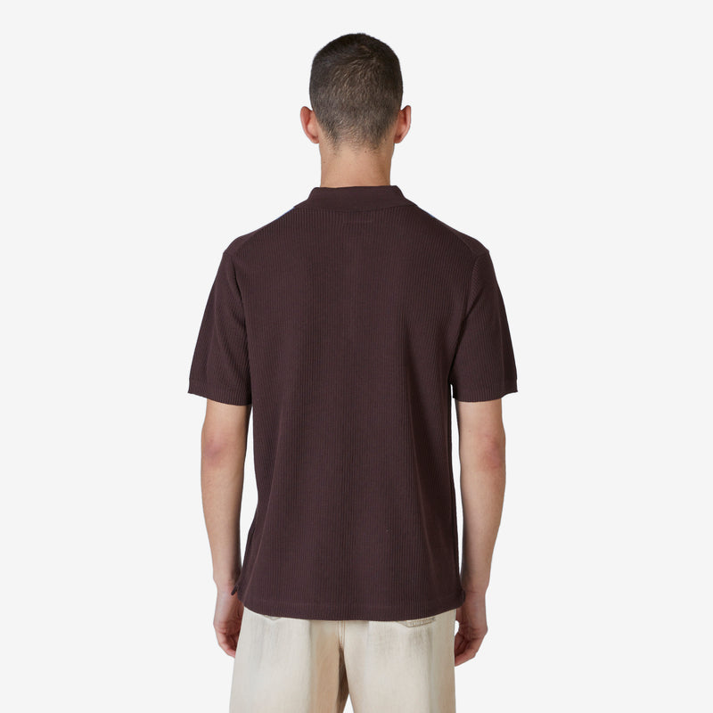Knit Polo Stripe 16G Brown