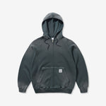 Faded Waffle Zip-Thru Hood Washed Black