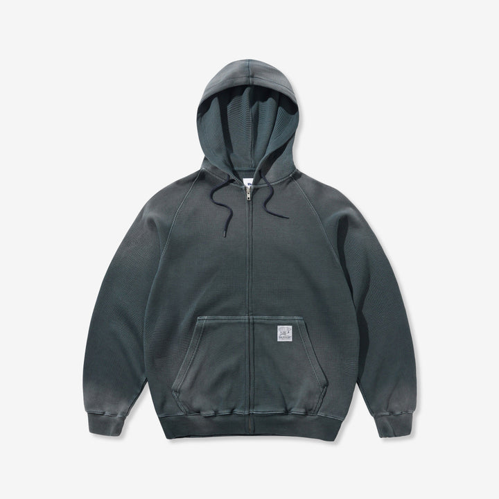 Faded Waffle Zip-Thru Hood Washed Black Front