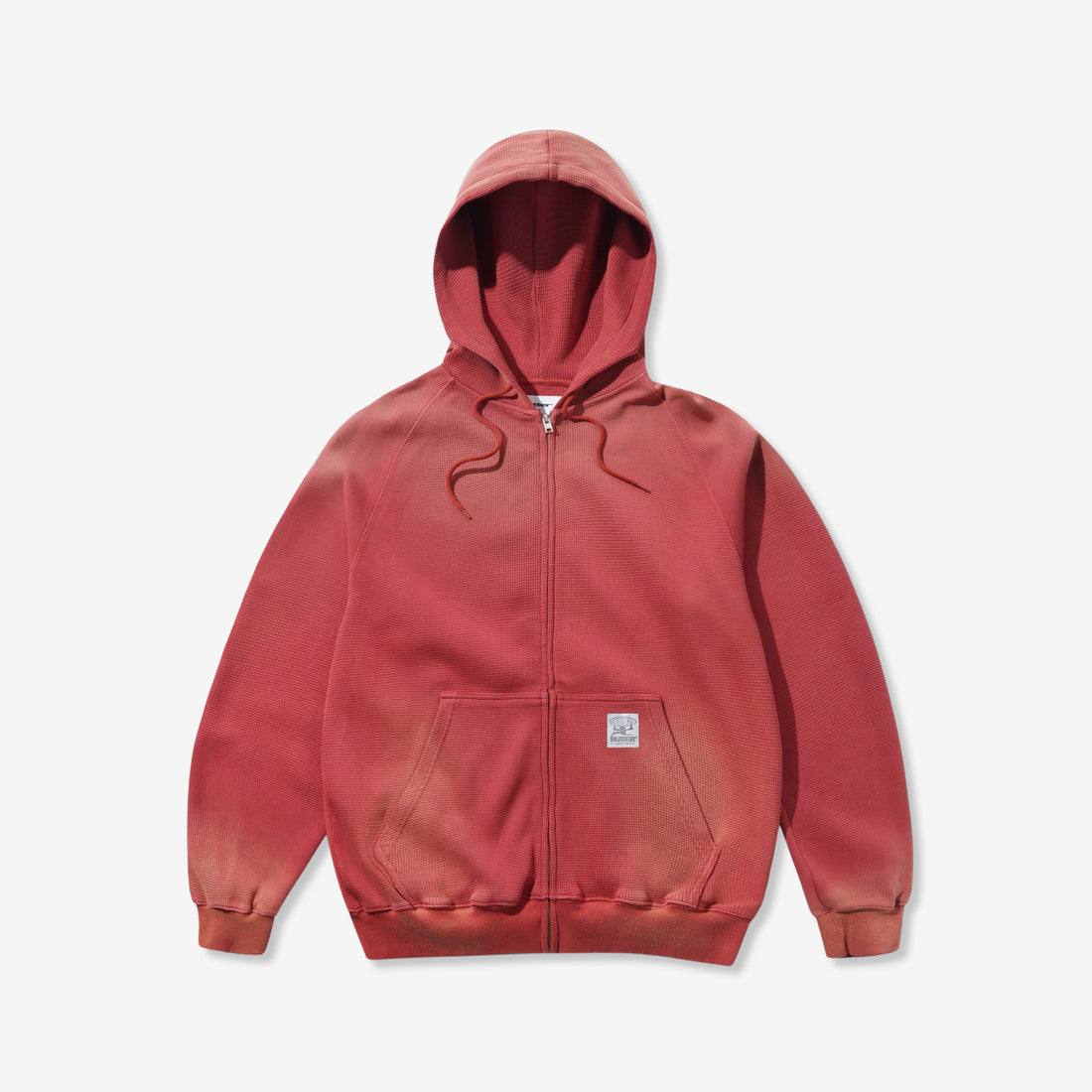 Faded Waffle Zip-Thru Hood Washed Red Jumpers