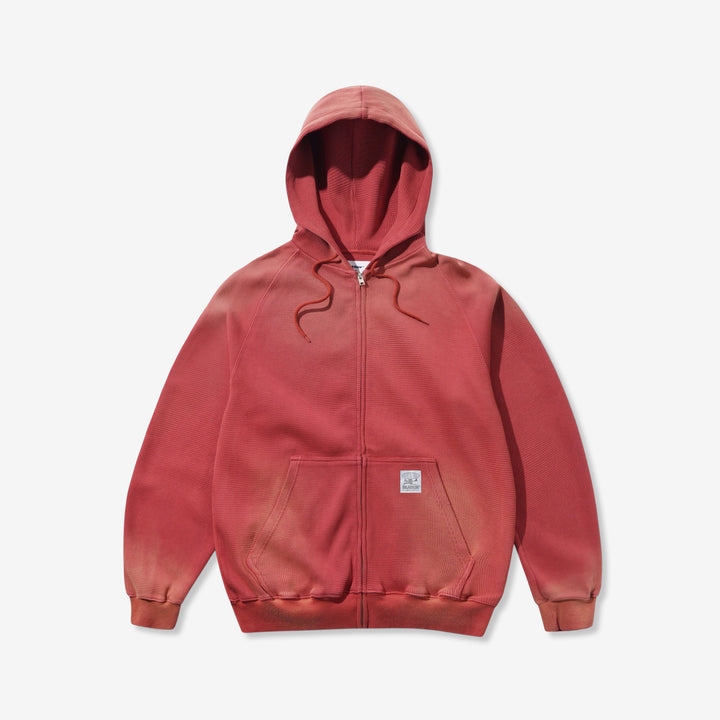Faded Waffle Zip-Thru Hood Washed Red Front