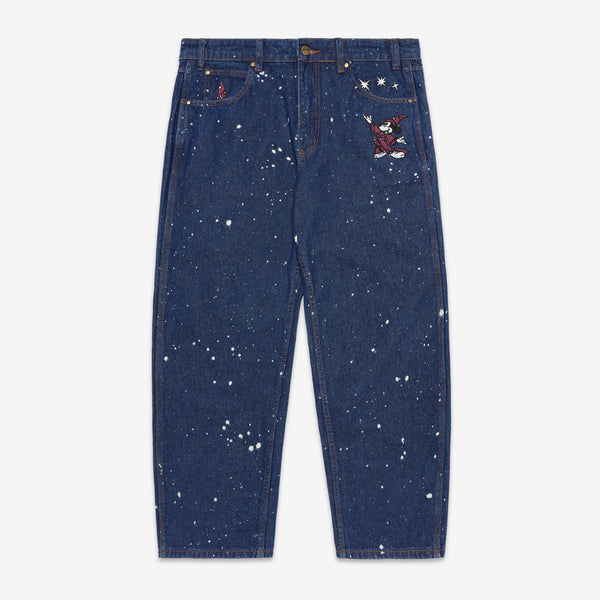 Fantasia Baggy Denim Jeans Dark Indigo Bleach Splatter