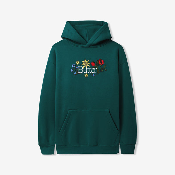 Floral Embroidered Pullover Hood Dark Green