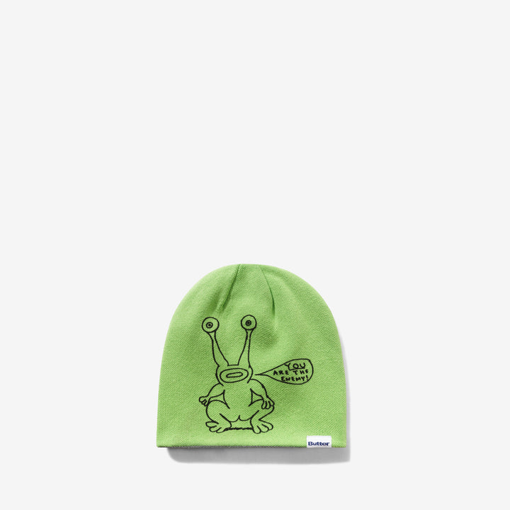 Daniel Johnston Frog Reversible Beanie Lime | Grey Front