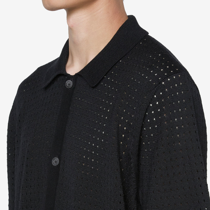 Pointelle Button Down Shirt Black