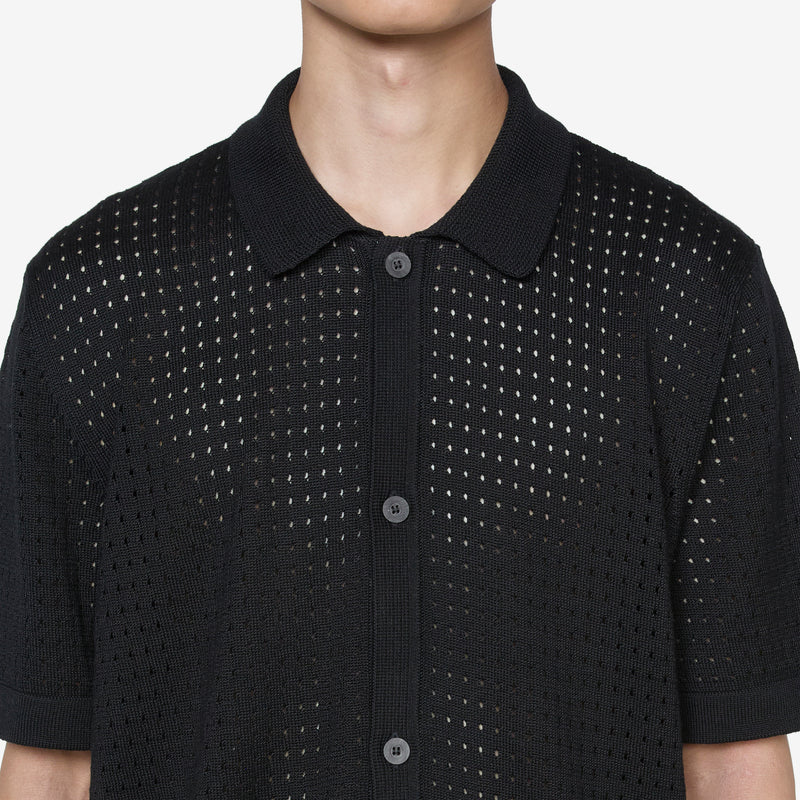 Pointelle Button Down Shirt Black