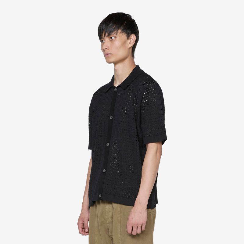 Pointelle Button Down Shirt Black