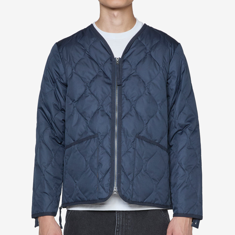 Military W-Zip V-Neck Down Jacket Dark Navy