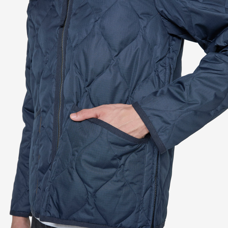 Military W-Zip V-Neck Down Jacket Dark Navy