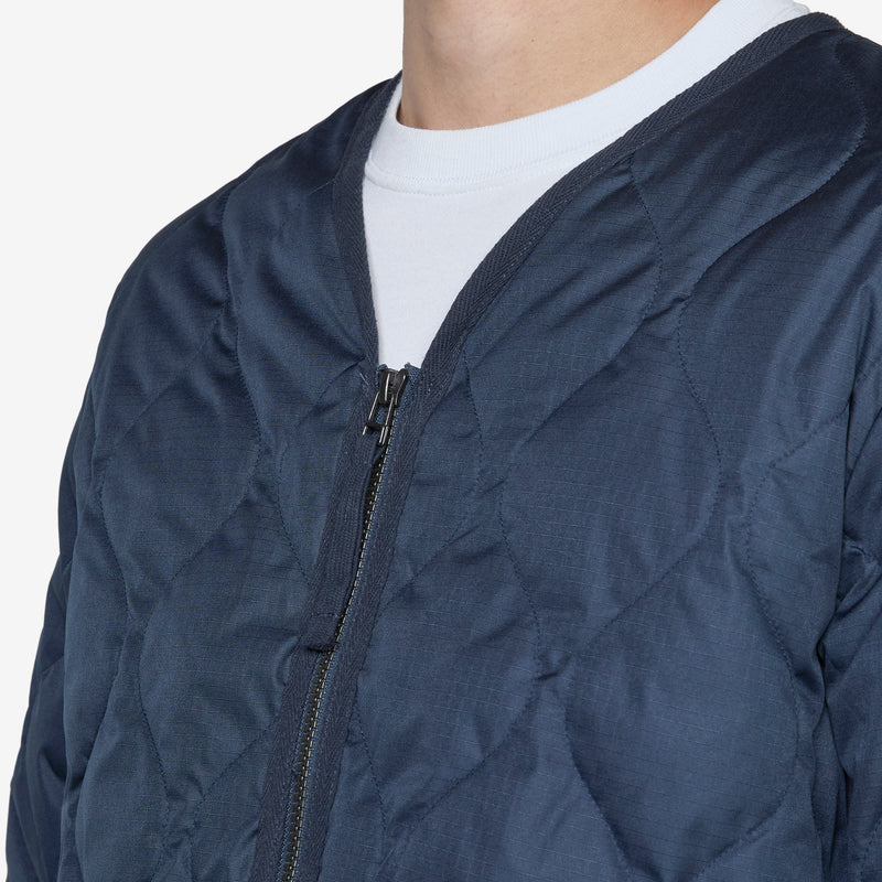 Military W-Zip V-Neck Down Jacket Dark Navy