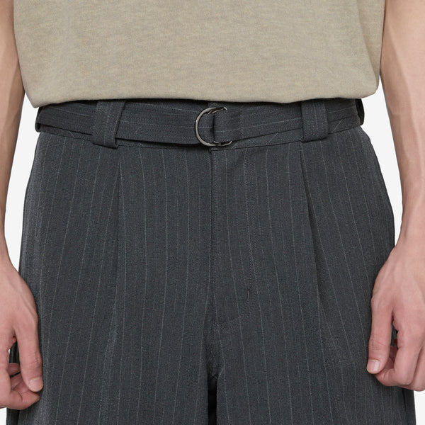 Pleated Suit Short Charcoal Pinstripe