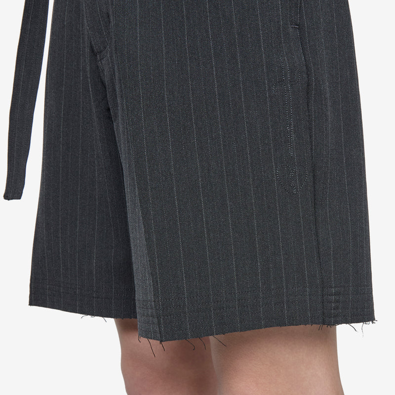 Pleated Suit Short Charcoal Pinstripe