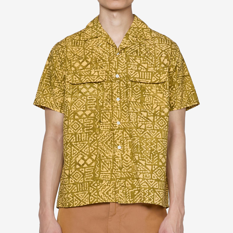 Open Collar Batik Print Shirt Yellow