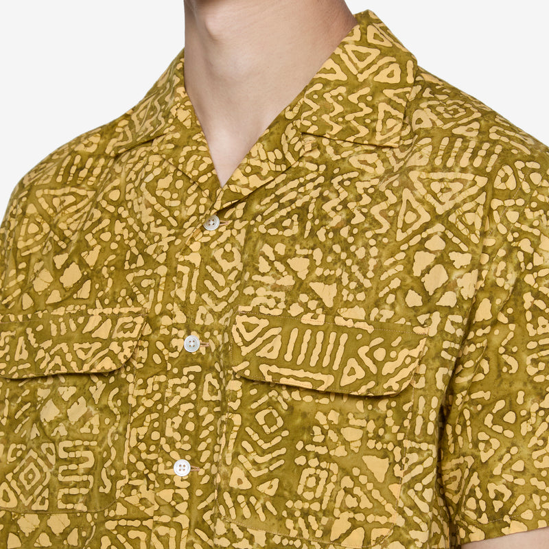 Open Collar Batik Print Shirt Yellow