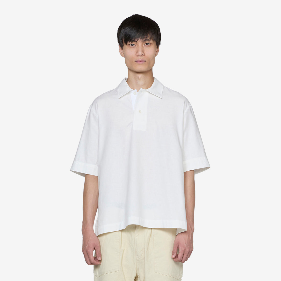MHL. Offset Placket Polo White Shirts