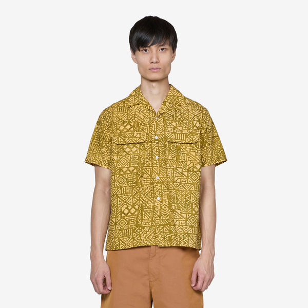 Open Collar Batik Print Shirt Yellow