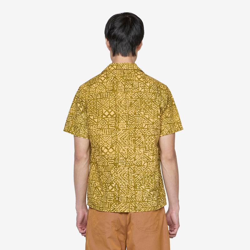 Open Collar Batik Print Shirt Yellow