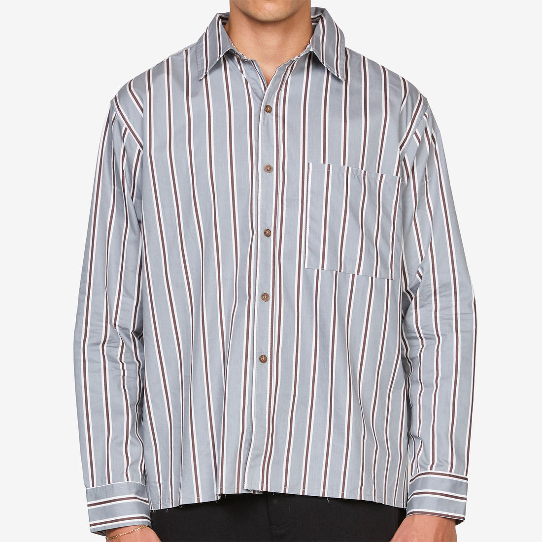 Hold Longsleeve Shirt Grey Stripes Shirts