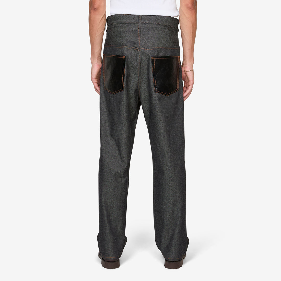 Leather Pocket Jeans Indigo | Black Pants