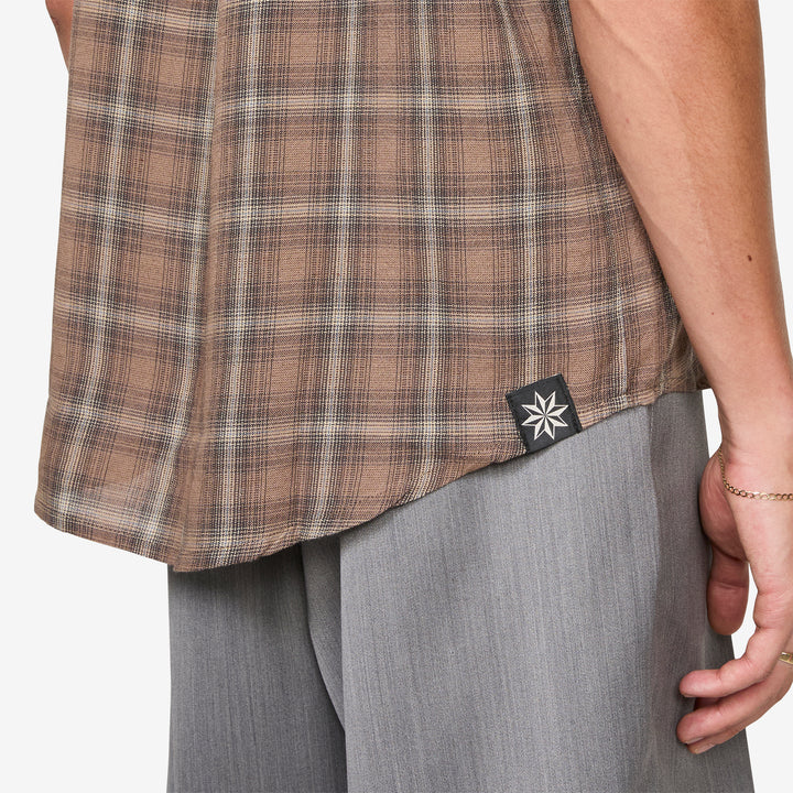 Drop Short Sleeve Shirt Brown Check