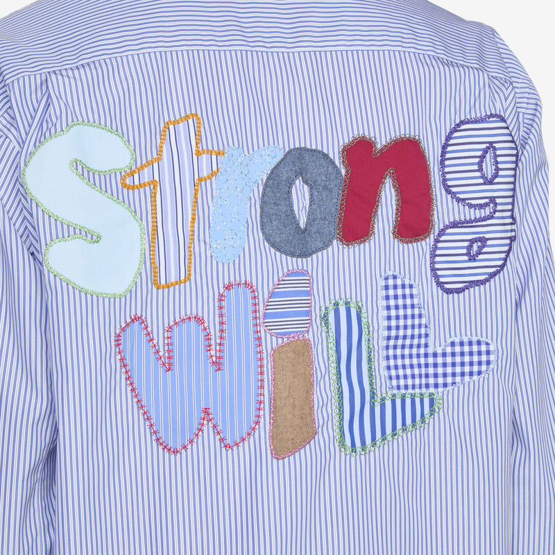Strong Will Back Embroidered Shirt Stripe Shirts