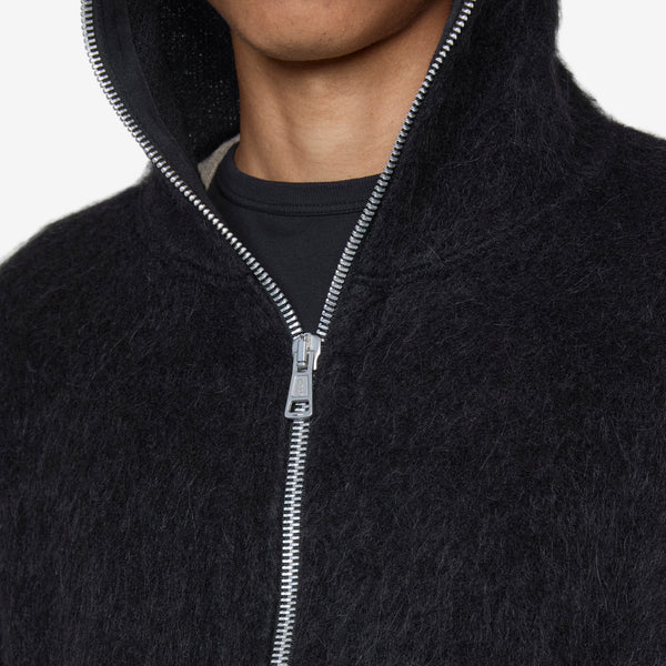 Full Zip Hood Black Hairy Wool Jackets