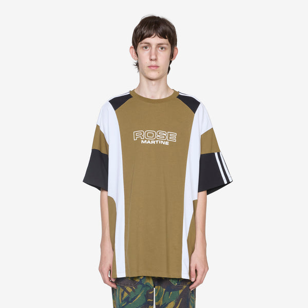 Oversized Panelled T-Shirt Green Khaki Rose Outline Tees