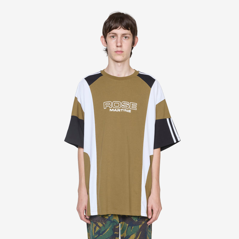 Oversized Panelled T-Shirt Green Khaki Rose Outline Tees