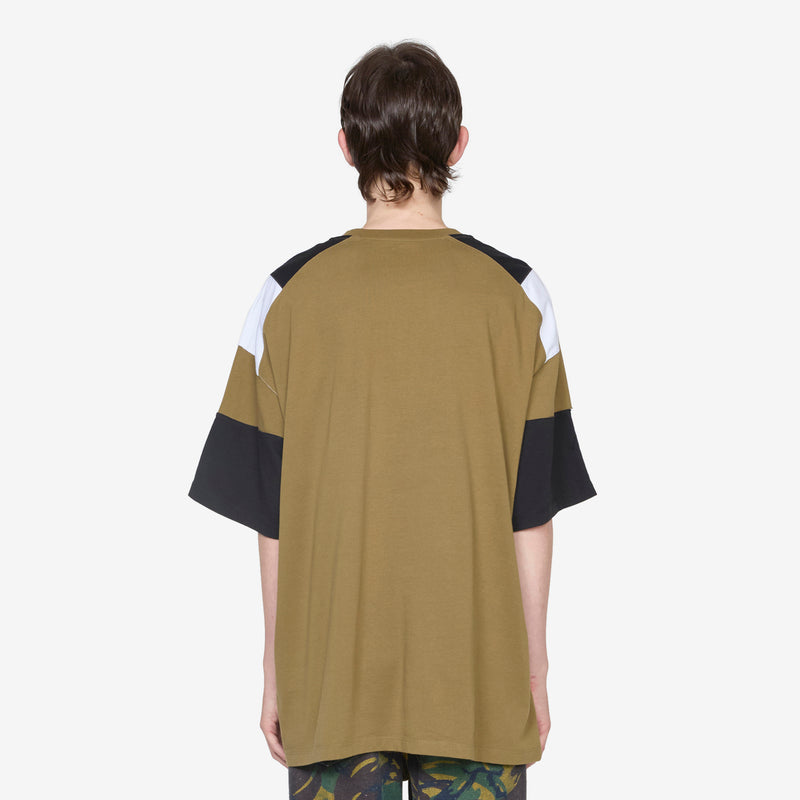 Oversized Panelled T-Shirt Green Khaki Rose Outline Tees