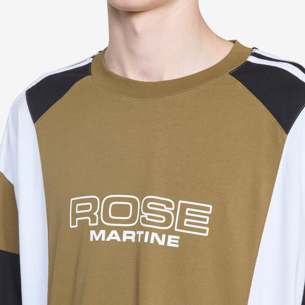 Oversized Panelled T-Shirt Green Khaki Rose Outline Tees