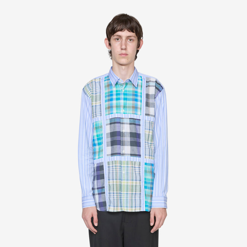 Checked Panel Striped Shirt Blue Shirts