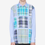 Checked Panel Striped Shirt Blue