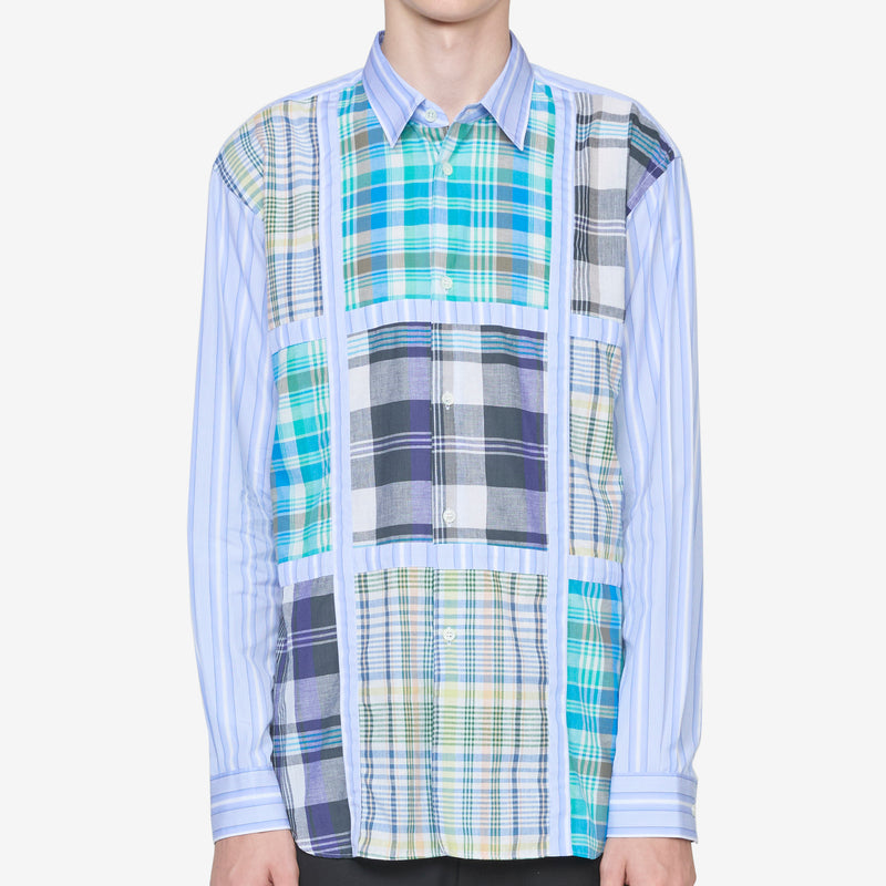 Checked Panel Striped Shirt Blue Shirts