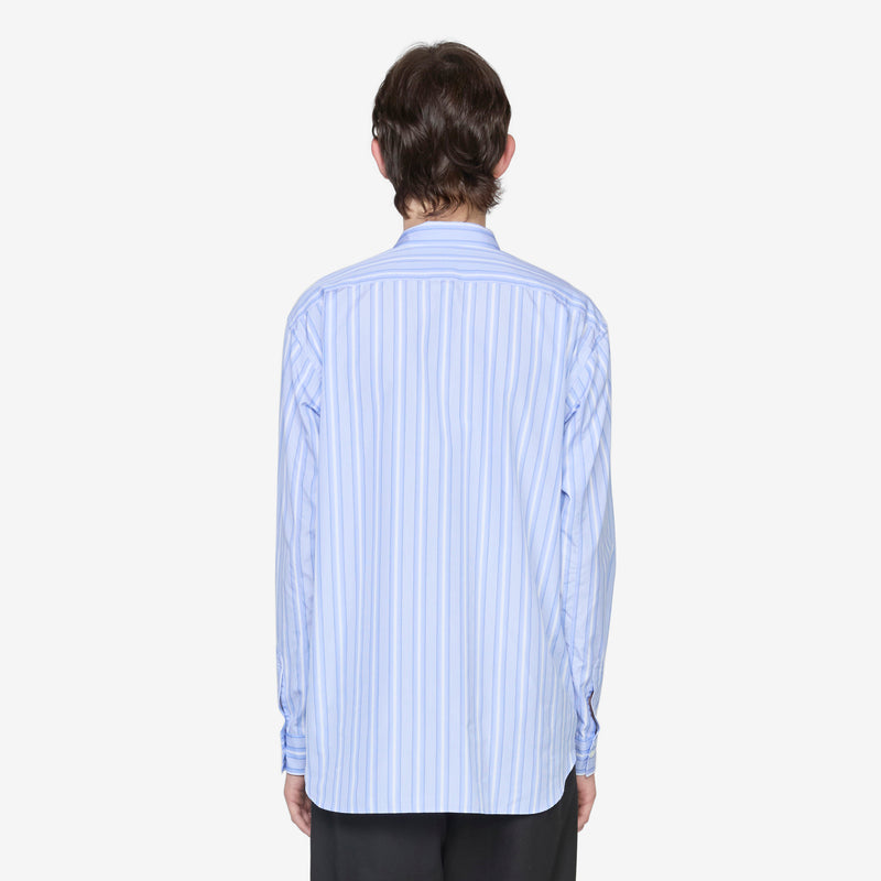 Checked Panel Striped Shirt Blue Shirts