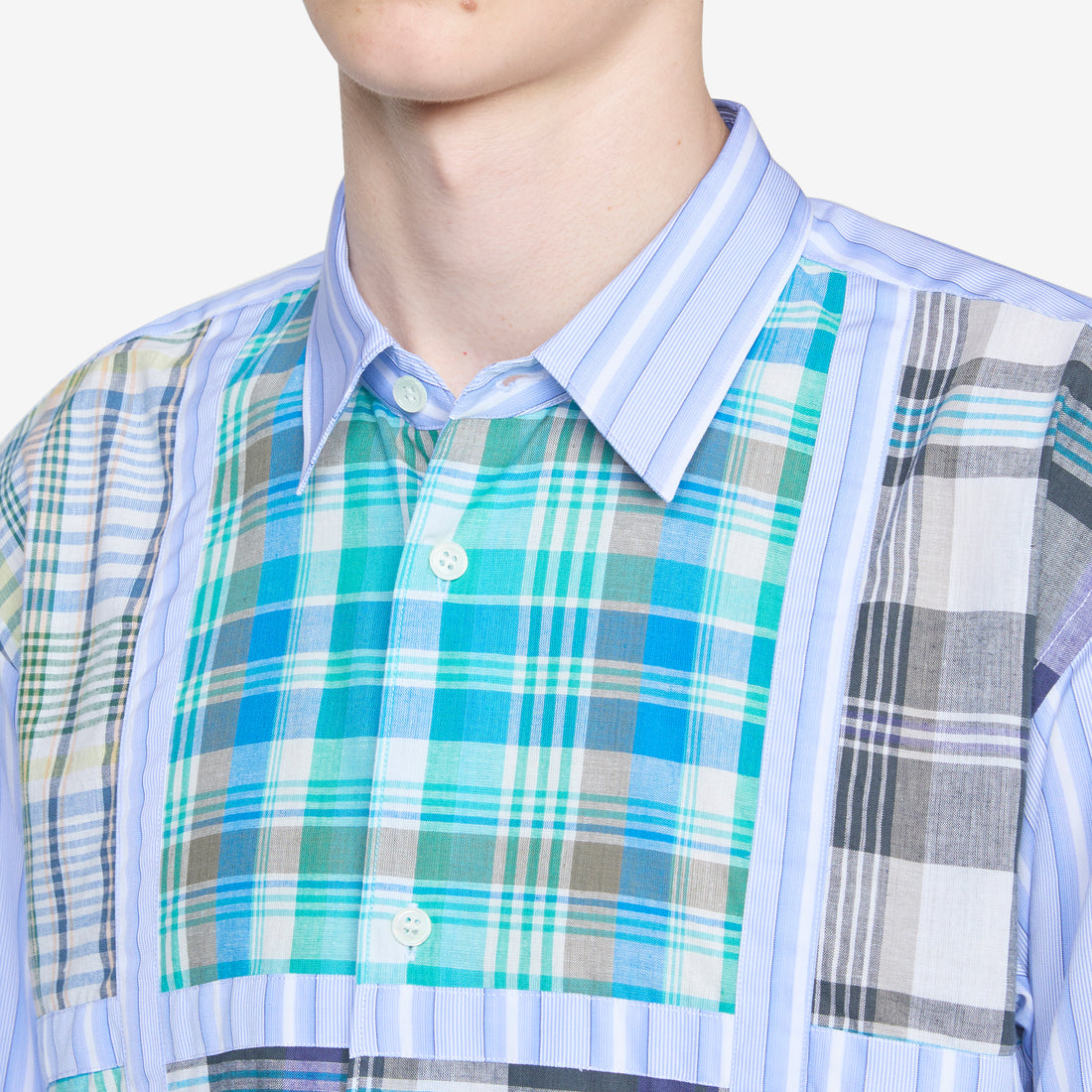 Checked Panel Striped Shirt Blue Shirts