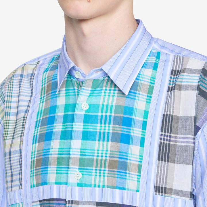 Checked Panel Striped Shirt Blue